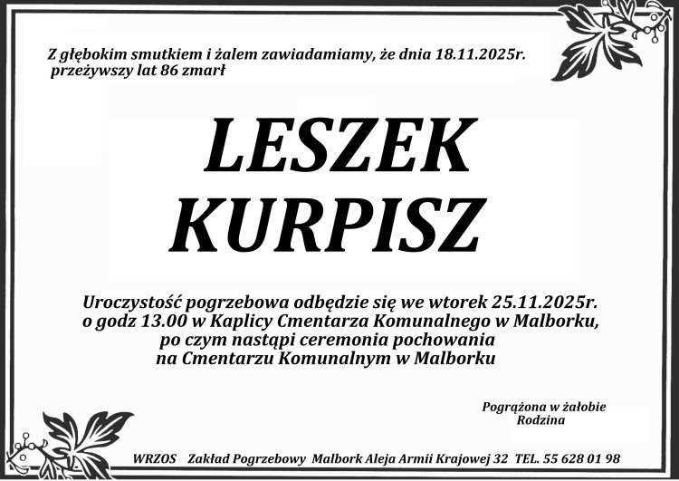 Zmarł Leszek Kurpisz. Miał 86 lat.