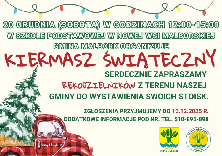 Dołącz do Świątecznego Kiermaszu w Nowej Wsi Malborskiej – pokaż swoje rękodzieło!