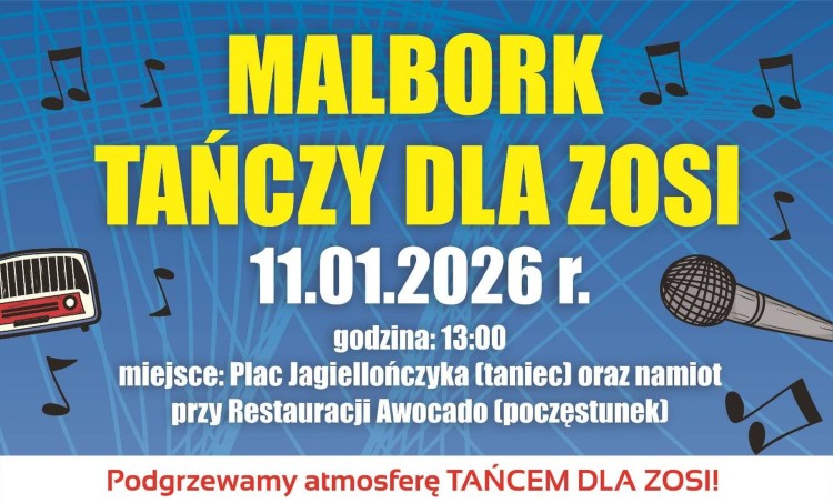 Malbork tańczy dla Zosi - wspólna akcja mieszkańców na Placu Jagiellończyka.