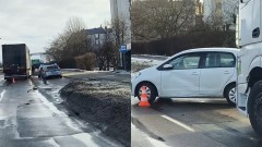 Kolizja w Malborku na Al. Rodła: Mercedes uderzył w Volkswagena, kierowca trafił do szpitala