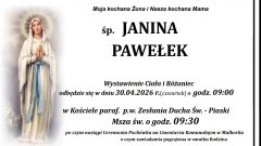 Zmarła Janina Pawełek. Miała 79 lat.
