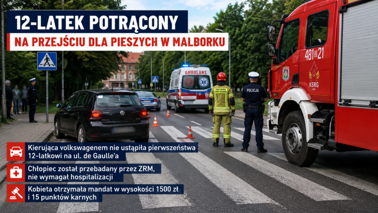 12-latek potrącony na przejściu dla pieszych w Malborku.