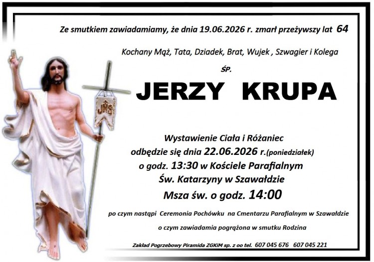 Zmarł Jerzy Krupa. Miał 64 lata.