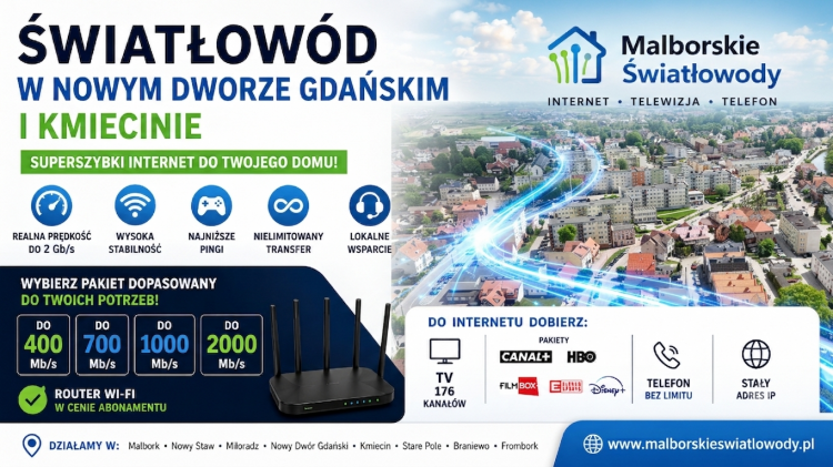 Światłowód w Nowym Dworze Gdańskim i Kmiecinie – jak wybrać szybki i stabilny internet do domu?