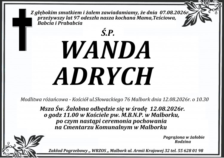 Zmarła Wanda Adrych. Miała 97 lat.