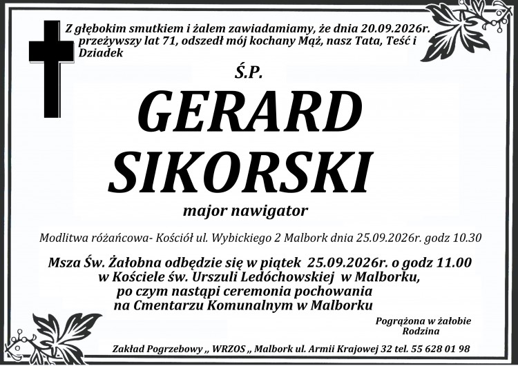 Zmarł Gerard Sikorski. Żył 71 lat