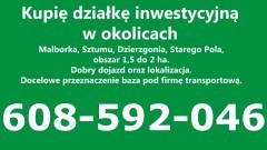 Kupię działkę inwestycyjną w okolicach Malborka, Sztumu, Dzierzgonia, Starego Pola, obszar 1,5 do 2 ha.