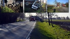 Marynowy: TIR uciekał przed samochodem osobowym. Skończył w rowie. - 17.11.2017