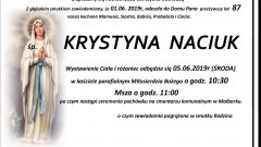 Zmarła Krystyna Naciuk. Żyła 87 lat.