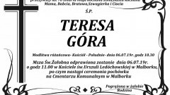 Zmarła Teresa Góra. Żyła 70 lat.