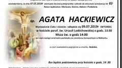 Zmarła Agata Hackiewicz. Żyła 83 lata.