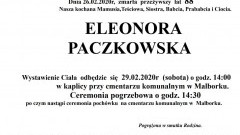 Zmarła Eleonora Paczkowska. Żyła 88 lat.