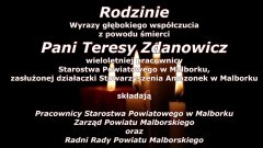 Pracownicy Starostwa Powiatowego w Malborku, Zarząd oraz Radni Rady Powiatu Malborskiego składają kondolencje.