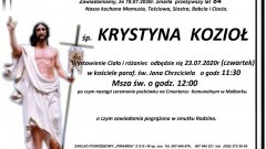 Zmarła Krystyna Kozioł. Żyła 84 lata.