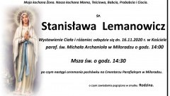 Zmarła Stanisława Lemanowicz. Żyła 82 lata.