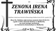 Zmarła Zenona Irena Trawińska. Żyła 66 lat.