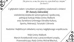 Kondolencje Wójta Gminy Malbork i pracowników urzędu, Przewodniczącego Rady Gminy i Radnych oraz społeczności gminnej.