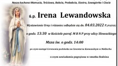 Zmarła Irena Lewandowska. Żyła 75 lat.