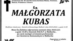 Zmarła Małgorzata Kubas. Żyła 85 lat.