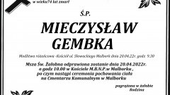 Zmarł Mieczysław Gembka. Żył 74 lata.