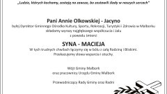 Kondolencje Wójta Gminy Malbork, pracowników Urzędu Gminy oraz Przewodniczącego Rady Gminy Malbork i Radnych.