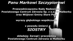 Kondolencje Zarządu i pracowników Powiatowego Centrum Zdrowia Sp. z o.o. w Malborku.