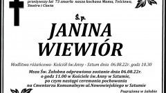 Zmarła Janina Wiewiór. Żyła 73 lata.