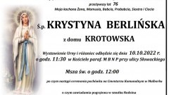 Zmarła Krystyna Berlińska. Żyła 76 lat.