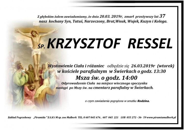 Zmarł Krzysztof Ressel. Żył 37 lat.