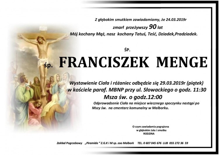 Zmarł Franciszek Menge. Żył 90 lat.