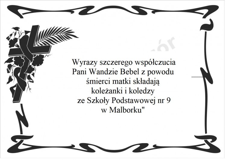 Koleżanki i koledzy ze Szkoły Podstawowej nr 9 składają kondolencje