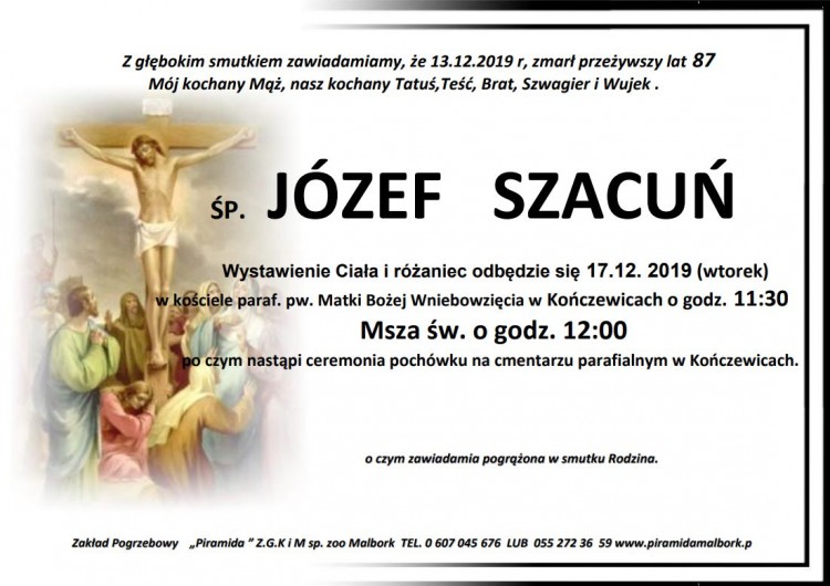 Zmarł Józef Szacuń. Żył 87 lat.