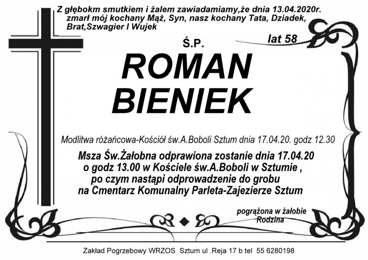 Zmarł Roman Bieniek. Żył 58 lat.