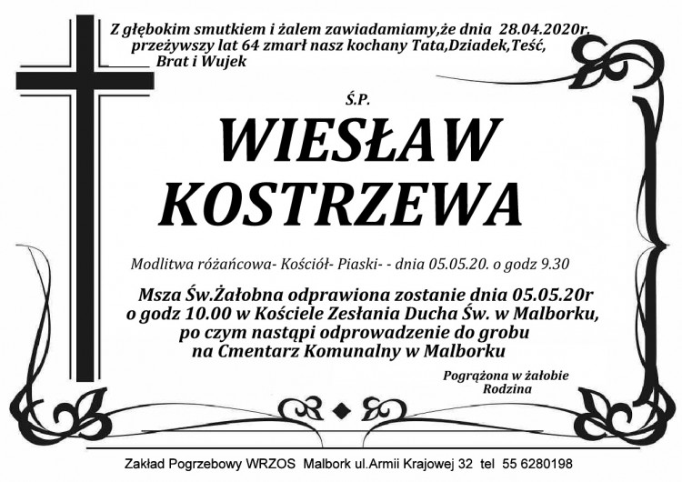 Zmarł Wiesław Kostrzewa. Żył 64 lata.