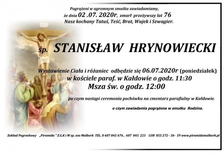 Zmarł Stanisław Hrynowiecki. Żył 76 lat.