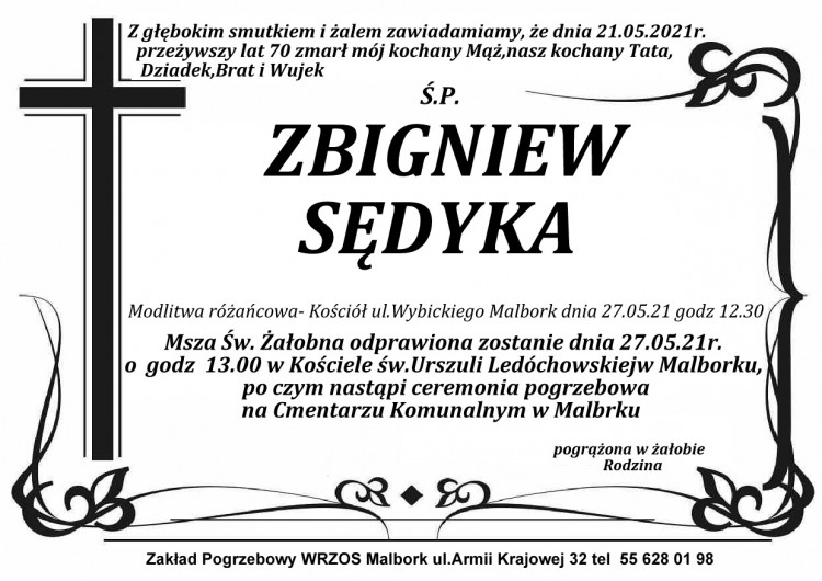 Zmarł Zbigniew Sędyka. Żył 70 lat.