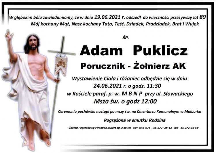 Zmarł Adam Puklicz. Żył 89 lat.