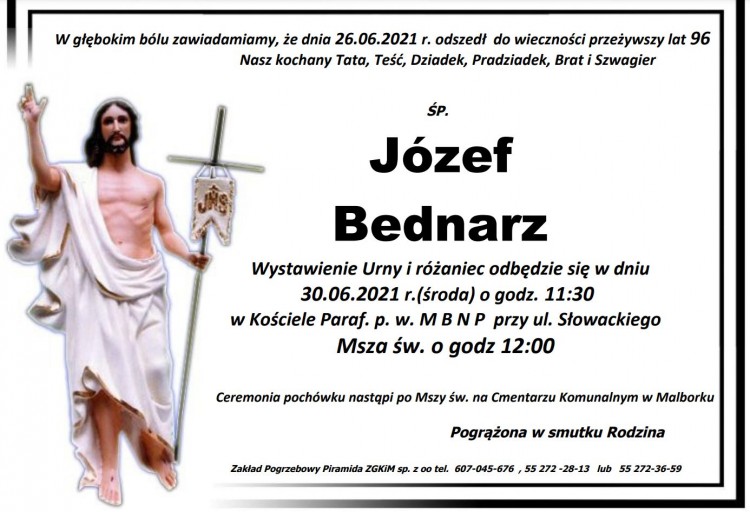 Zmarł Józef Bednarz. Żył 96 lat.