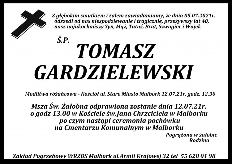 Zmarł Tomasz Gardzielewski. Żył 40 lat.