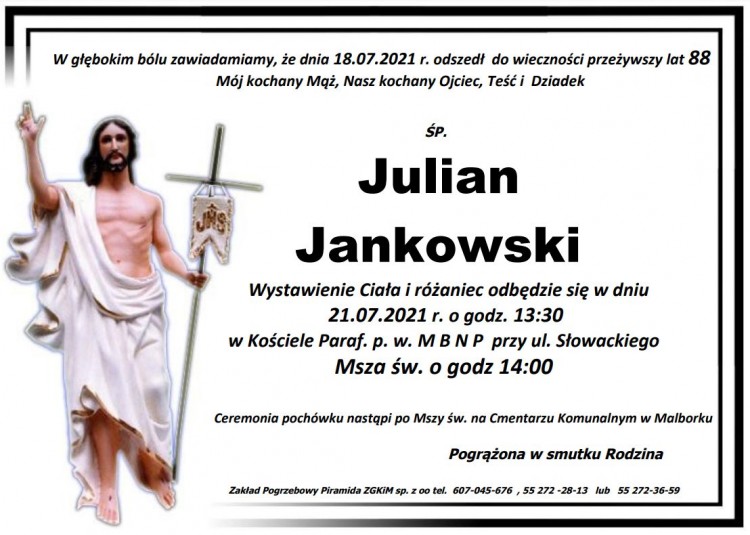 Zmarł Julian Jankowski. Żył 88 lat.