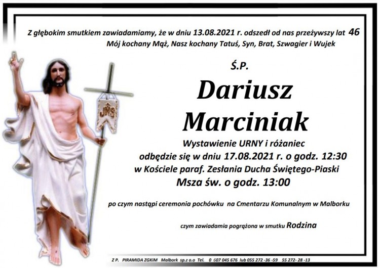 Zmarł Dariusz Marciniak. Żył 46 lat.