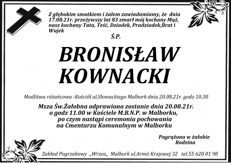 Zmarł Bronisław Kownacki. Żył 83 lata.