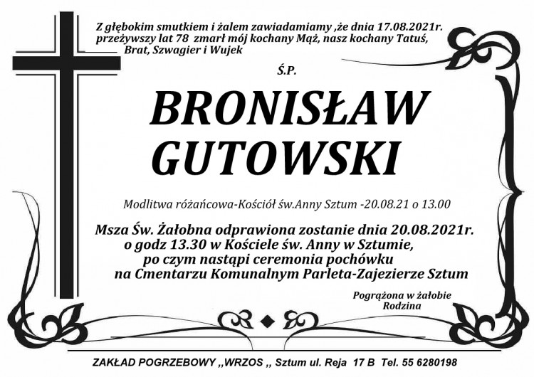 Zmarł Bronisław Gutowski. Żył 78 lat.