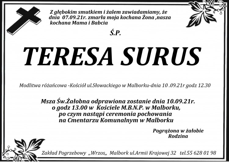 Zmarła Teresa Surus.