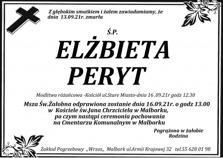 Zmarła Elżbieta Peryt.