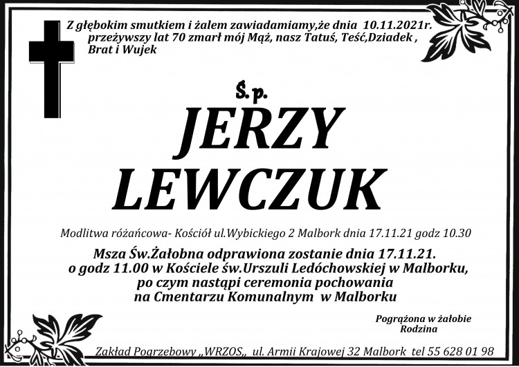 Zmarł Jerzy Lewczuk. Żył 70 lat.