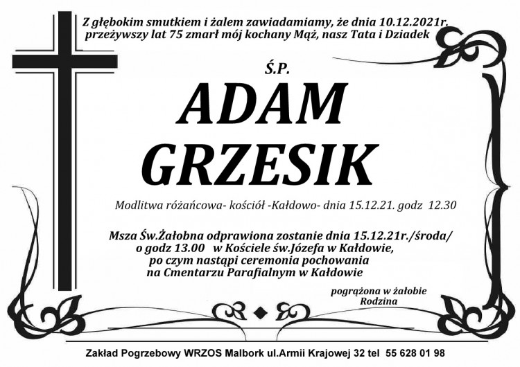 Zmarł Adam Grzesik. Żył 75 lat.