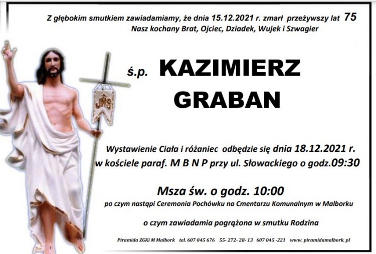 Zmarł Kazimierz Graban. Żył 75 lat.