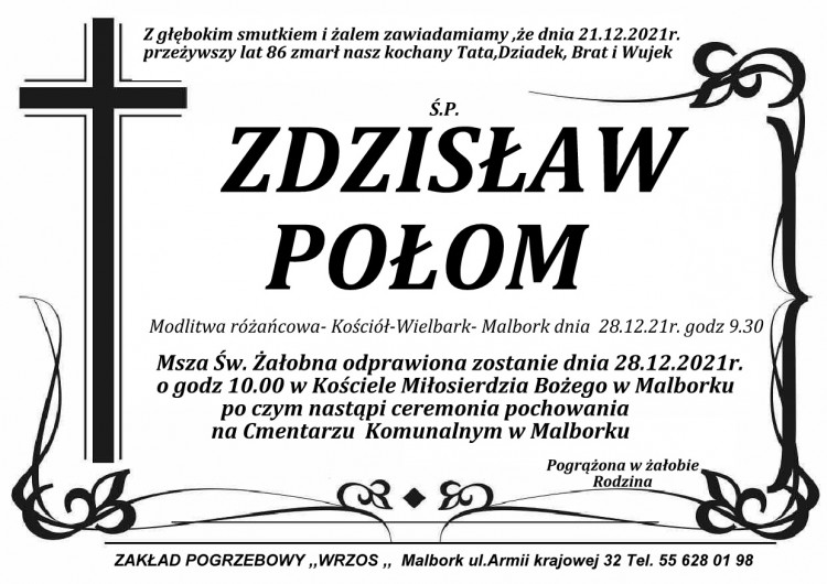 Zmarł Zdzisław Połom. Żył 86 lat.