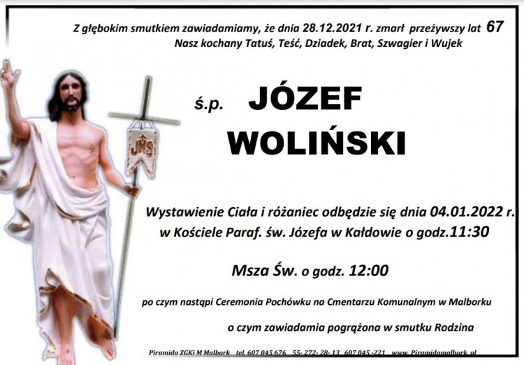 Zmarł Józef Woliński. Żył 67 lat.